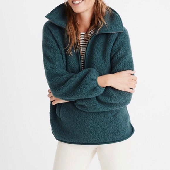 Madewell fleece pullover dark green half zip jacket size small - Picture 2 of 8